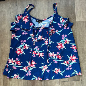 4/$25 Lily Morgan tank top floral navy blue adjustable straps